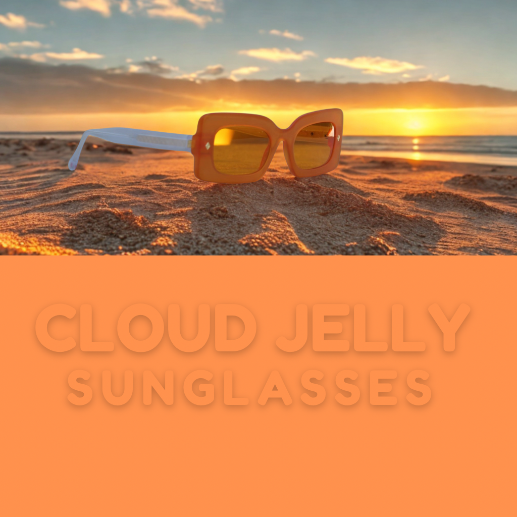 “Close-up of Cloud Jelly Sun sunglasses in vibrant orange with a glossy jelly texture” welcome to the Color revolution
